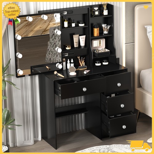 Black makeup desk with sliding - makeup,