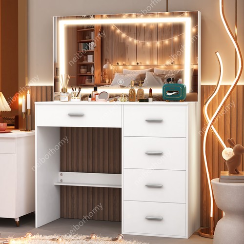 White dressing table with - white, led